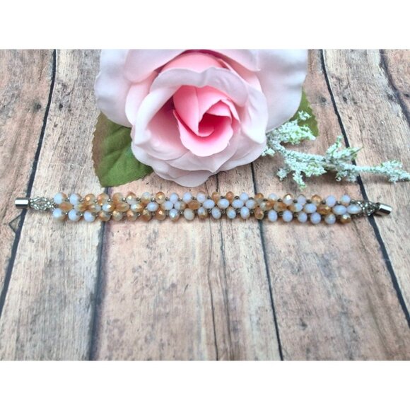 Sparkle Cluster Crystal Magnetic Clasp 7.5" Bracelet Frosted Amber Color Beads - Picture 10 of 11